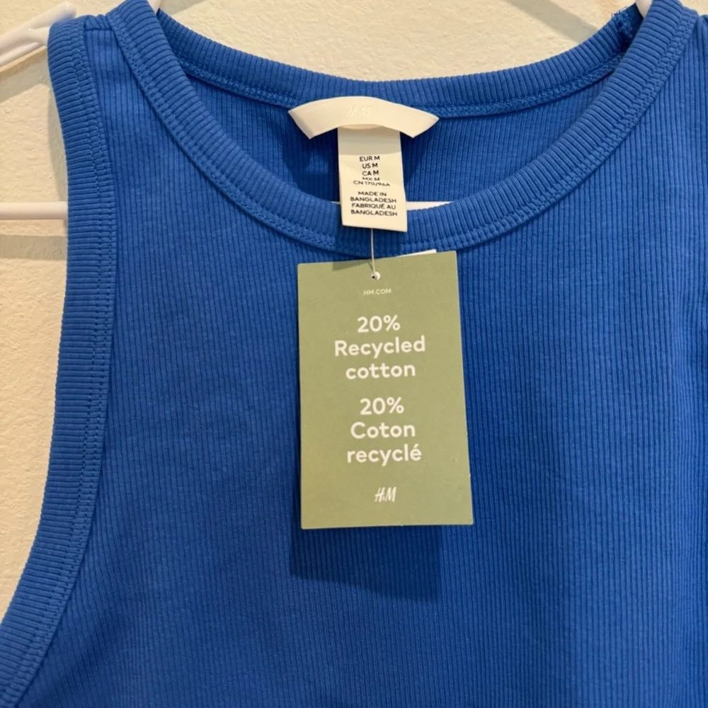 SET of TWO NWT H&M Pink and Blue Ribbed Crop Tops - Picture 8 of 10